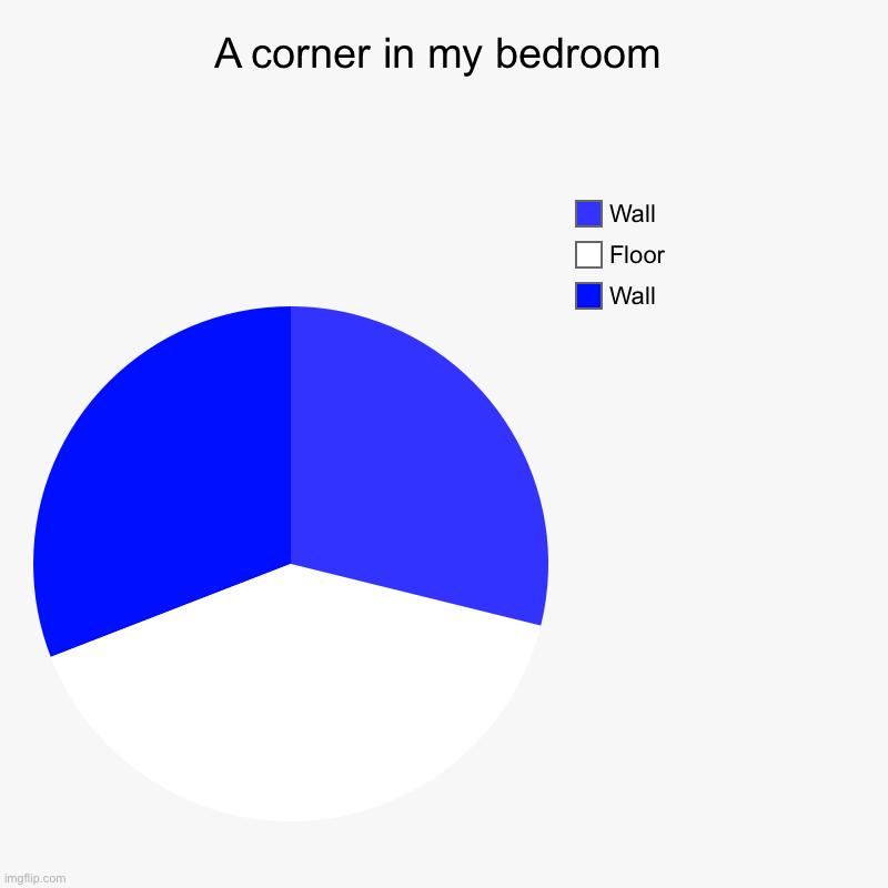 Yes. This is a corner in my bedroom. | A corner in my bedroom | Wall, Floor, Wall | image tagged in charts,pie charts,bedroom,blue,white | made w/ Imgflip chart maker