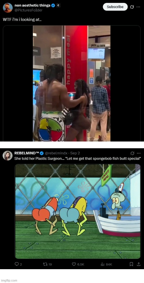 image tagged in plastic,surgery,plastic surgery,spongebob squarepants,fish,butt | made w/ Imgflip meme maker