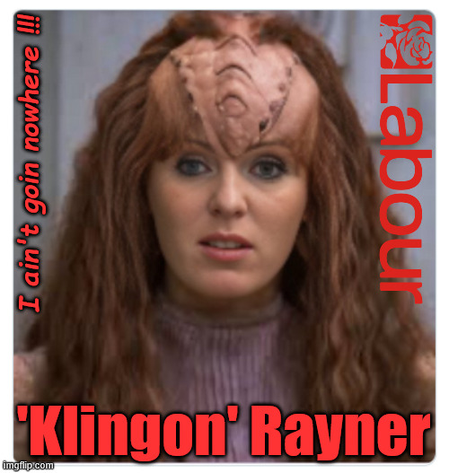 'KLING-ON' Rayner finally resigns,We are LABOUR !!! | I ain't goin nowhere !!! 'Klingon' Rayner | image tagged in illegal immigration immigrants invasion,starmerresign island of strangers,labour starmer yvette cooper angela rayner | made w/ Imgflip meme maker