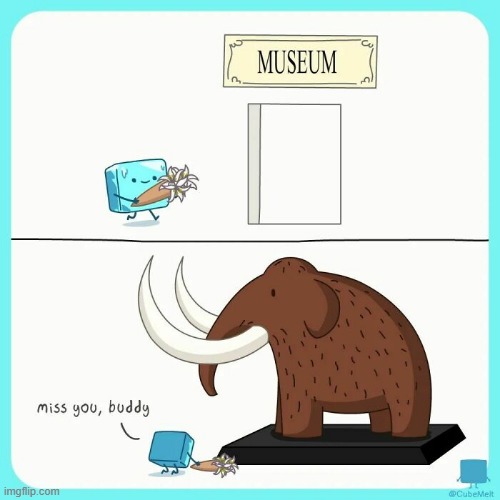 image tagged in ice cube,museum,taxidermy,mammoth,flowers,condolences | made w/ Imgflip meme maker