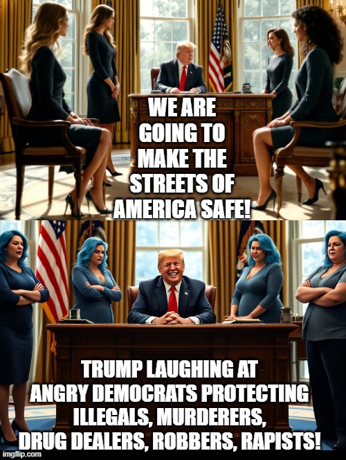 Democrats defending the scum of the earth! | WE ARE GOING TO MAKE THE STREETS OF AMERICA SAFE! TRUMP LAUGHING AT ANGRY DEMOCRATS PROTECTING ILLEGALS, MURDERERS, DRUG DEALERS, ROBBERS, RAPISTS! | image tagged in the lowest scum in history | made w/ Imgflip meme maker