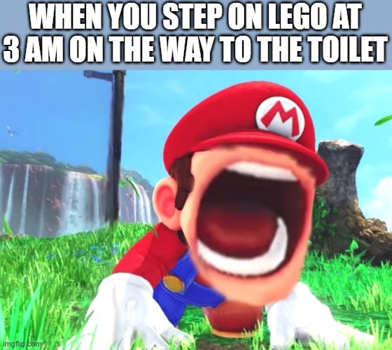 MAAAAAAAAAAAA | WHEN YOU STEP ON LEGO AT 3 AM ON THE WAY TO THE TOILET | image tagged in mario screaming,funny,memes,maaaaaaaaaaa | made w/ Imgflip meme maker
