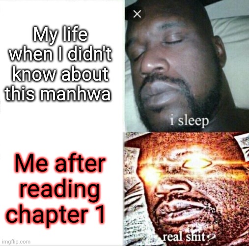 Life without manhwa | My life when I didn't know about this manhwa; Me after reading chapter 1 | image tagged in memes,sleeping shaq | made w/ Imgflip meme maker