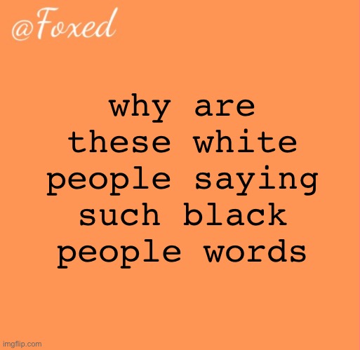 someone said the en wor | why are these white people saying such black people words | image tagged in foxed orange temp | made w/ Imgflip meme maker