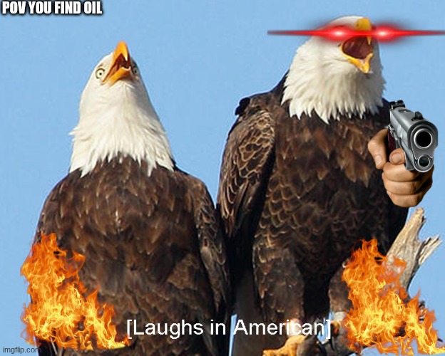 laughs in american | POV YOU FIND OIL | image tagged in laughs in american | made w/ Imgflip meme maker