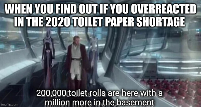 Something to put into your will | WHEN YOU FIND OUT IF YOU OVERREACTED IN THE 2020 TOILET PAPER SHORTAGE; 200,000 toilet rolls are here with a
million more in the basement | image tagged in 200 000 units are ready with a million more well on the way,toilet paper,shortage,overreact | made w/ Imgflip meme maker