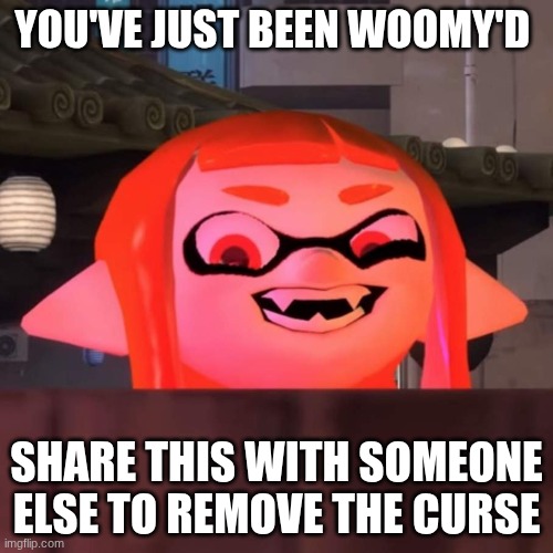 WOOmy | YOU'VE JUST BEEN WOOMY'D; SHARE THIS WITH SOMEONE ELSE TO REMOVE THE CURSE | image tagged in did you say woomy,inkling,splatoon | made w/ Imgflip meme maker