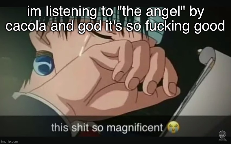 This shit so magnificent | im listening to "the angel" by cacola and god it's so fucking good | image tagged in this shit so magnificent | made w/ Imgflip meme maker