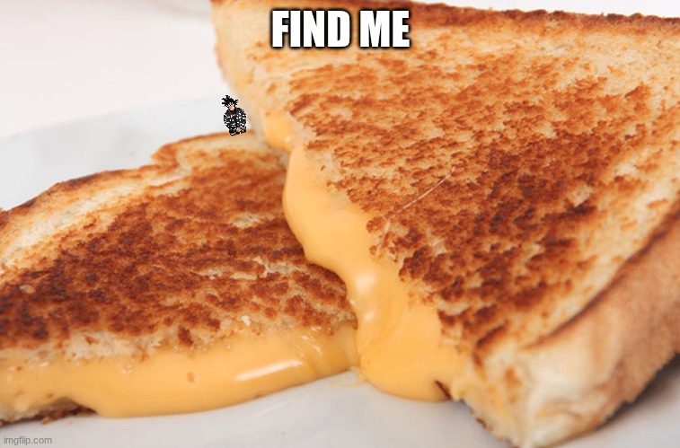 find greg | FIND ME | image tagged in grilled cheese | made w/ Imgflip meme maker