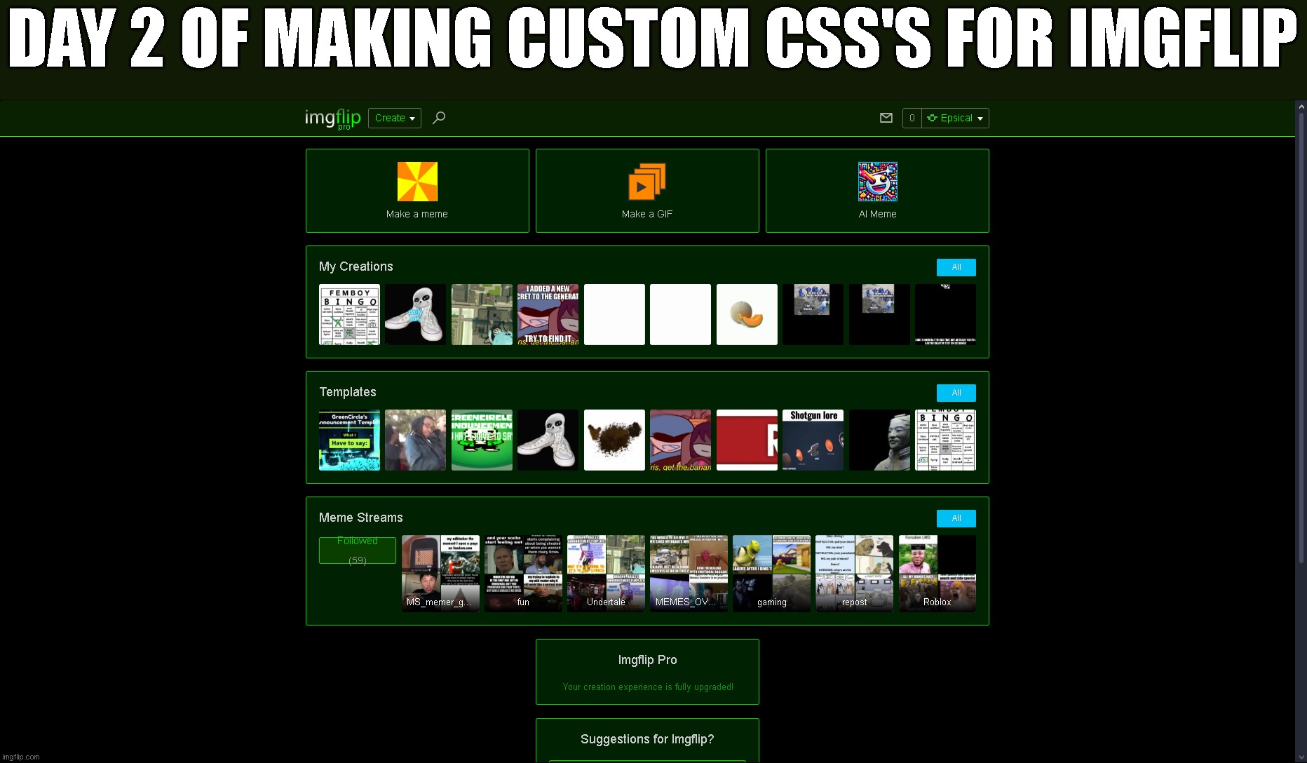 I forgot part 1, anyways what do i change next? | DAY 2 OF MAKING CUSTOM CSS'S FOR IMGFLIP | image tagged in tag | made w/ Imgflip meme maker