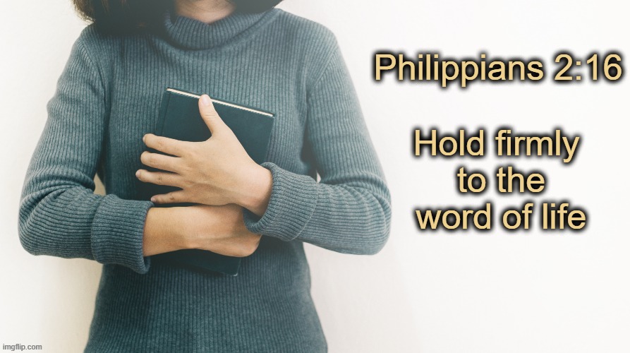 Philippians 2:16 | Philippians 2:16; Hold firmly
 to the
 word of life | image tagged in hold on,word of god,bible | made w/ Imgflip meme maker