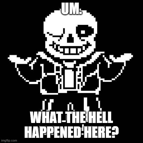 What do you mean femboy bingo?! Welp, I guess I'll change some rules in comments. | UM. WHAT THE HELL HAPPENED HERE? | image tagged in sans undertale | made w/ Imgflip meme maker