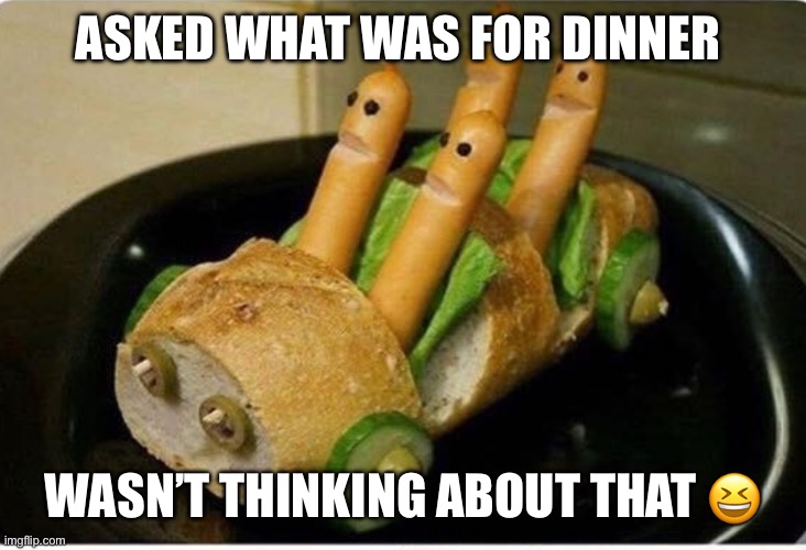 Family roadtrip | ASKED WHAT WAS FOR DINNER; WASN’T THINKING ABOUT THAT 😆 | image tagged in fun dogs | made w/ Imgflip meme maker