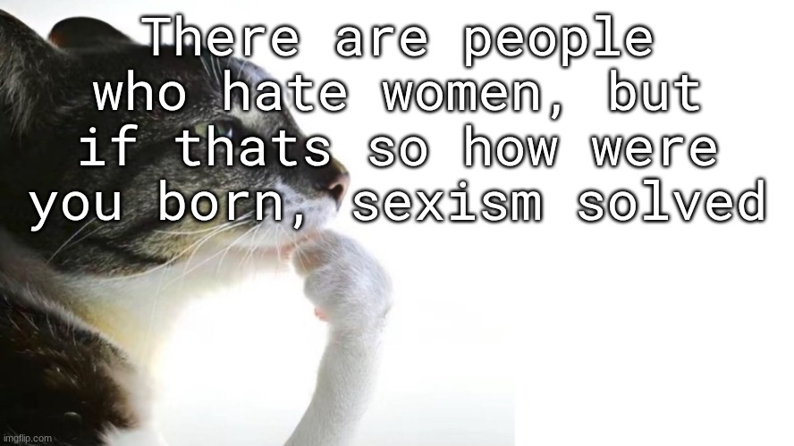 Thinker | There are people who hate women, but if thats so how were you born, sexism solved | image tagged in thinker | made w/ Imgflip meme maker