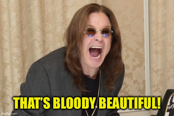 Ozzy Osbourne Yell | THAT’S BLOODY BEAUTIFUL! | image tagged in ozzy osbourne yell | made w/ Imgflip meme maker