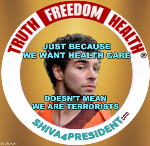 We need to be Our Own Leaders | JUST BECAUSE WE WANT HEALTH CARE; DOESN'T MEAN WE ARE TERRORISTS | image tagged in truth,freedom,health,shiva4president,healthcare,luigi | made w/ Imgflip meme maker