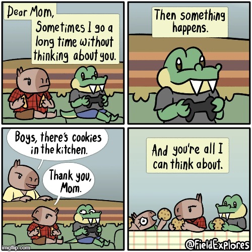 I really do feel bad for Gustopher, NGL :( | image tagged in alligator,video game,capybaras,cookies,mom,thinking | made w/ Imgflip meme maker