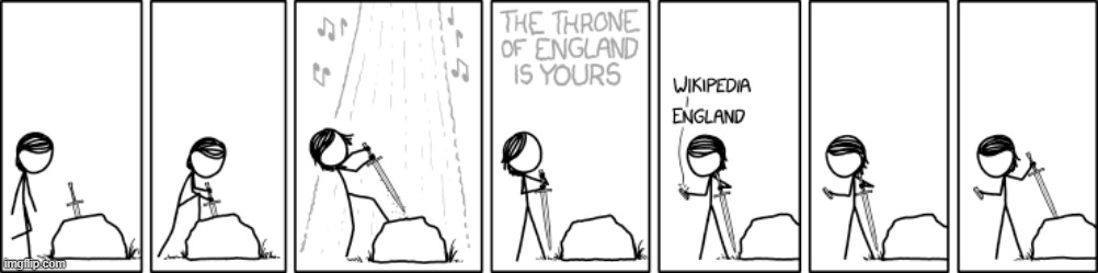 "That seems like an awful lot of hassle when all I wanted was a cool sword." | image tagged in sword,stone,excalibur,wikipedia,england,nope | made w/ Imgflip meme maker