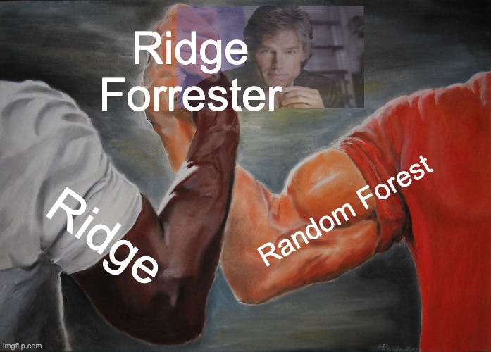 Ridge Forrester | Ridge Forrester; Random Forest; Ridge | image tagged in memes,epic handshake | made w/ Imgflip meme maker