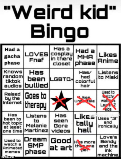 guess im not | image tagged in weird kid bingo | made w/ Imgflip meme maker