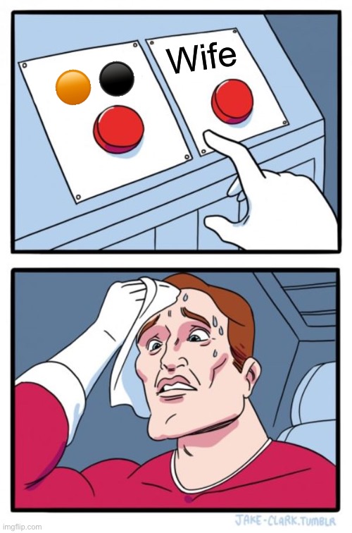 . | Wife; 🟠 ⚫️ | image tagged in memes,two buttons | made w/ Imgflip meme maker