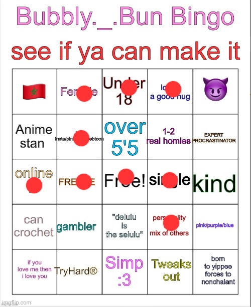 Bubbly._.bun’s bingo | image tagged in bubbly _ bun s bingo | made w/ Imgflip meme maker