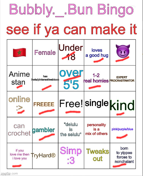 BINGOOOO LETS GOOOO | image tagged in bubbly _ bun s bingo | made w/ Imgflip meme maker
