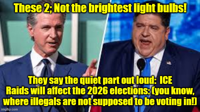 These 2; Not the brightest light bulbs! They say the quiet part out loud:  ICE Raids will affect the 2026 elections: (you know, where illegals are not supposed to be voting in!) | made w/ Imgflip meme maker
