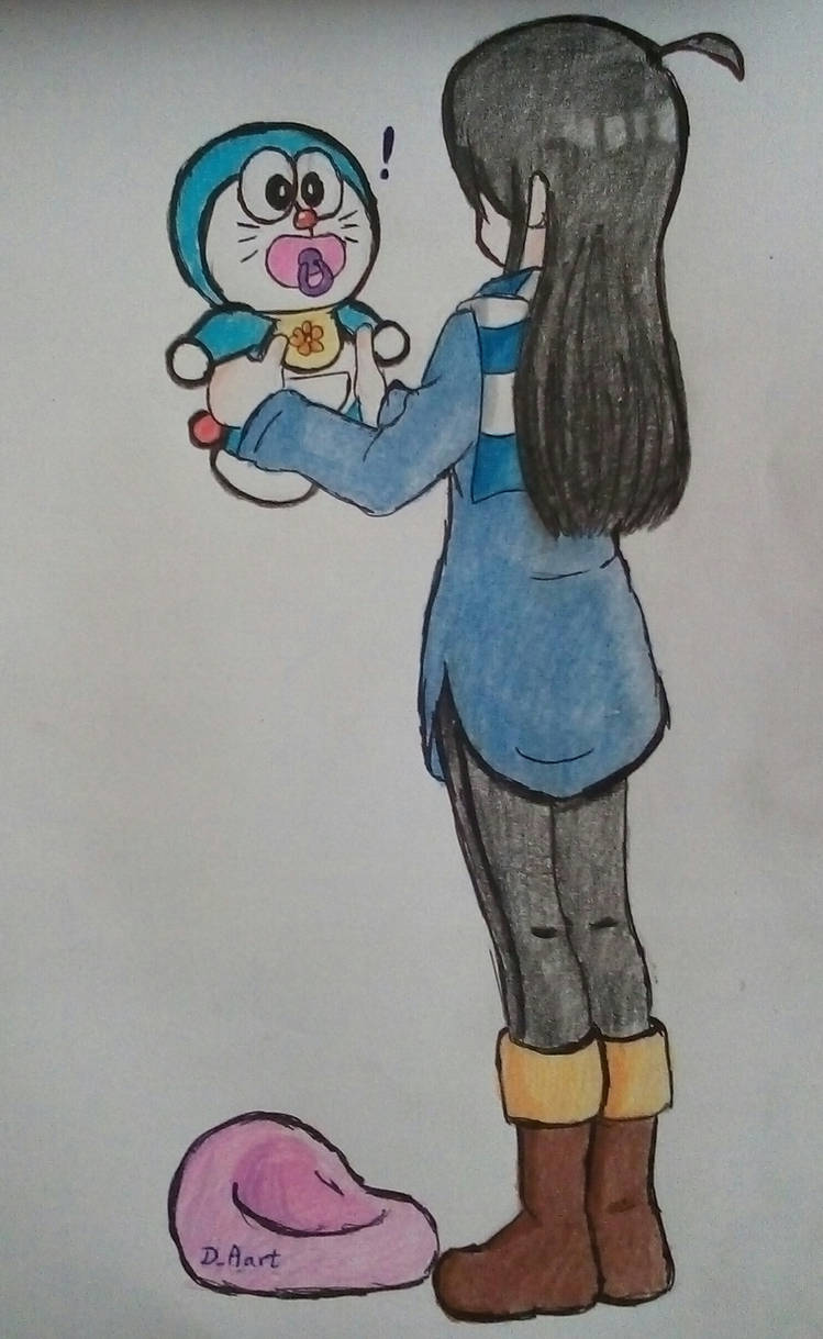Anime Girl Meets Little Baby Doraemon Blank Meme Template