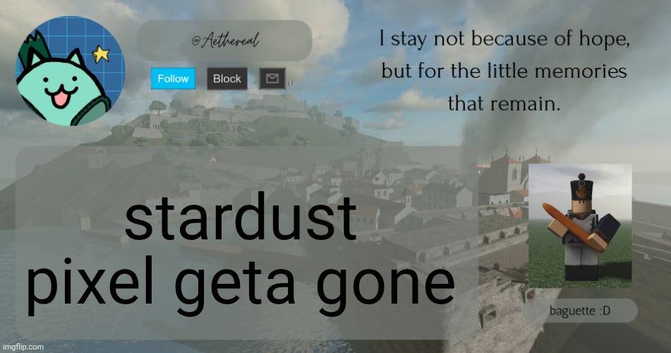 hello | stardust pixel geta gone | image tagged in hello | made w/ Imgflip meme maker