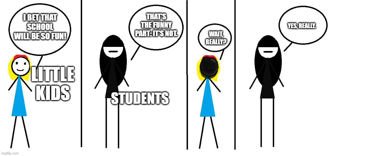That's the Funny Part | I BET THAT SCHOOL WILL BE SO FUN! THAT'S THE FUNNY PART: IT'S NOT. YES, REALLY. WAIT, REALLY? LITTLE KIDS; STUDENTS | image tagged in memes,webcomic,funny,relatable | made w/ Imgflip meme maker