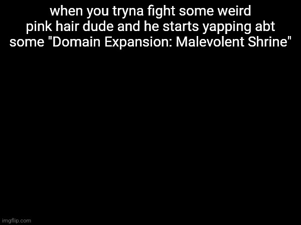 when you tryna fight some weird pink hair dude and he starts yapping abt some "Domain Expansion: Malevolent Shrine" | made w/ Imgflip meme maker