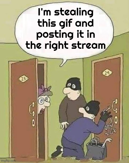 Robbers | I'm stealing this gif and posting it in the right stream | image tagged in robbers | made w/ Imgflip meme maker