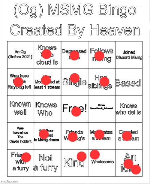 Heavens Bingo (MSMG) | image tagged in heavens bingo msmg | made w/ Imgflip meme maker