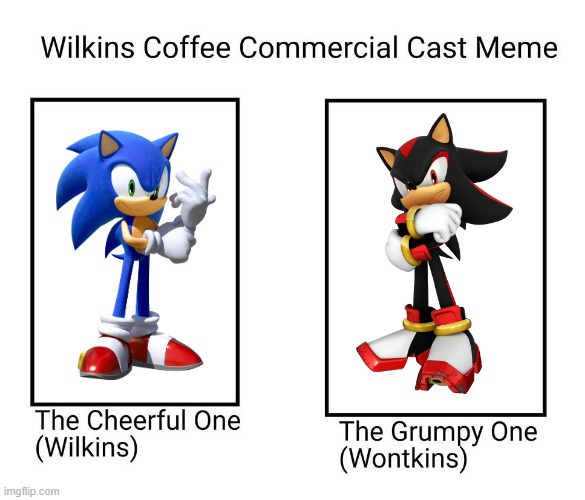 Sonic and Shadow/Wilkins Coffee Commercial Cast Meme | image tagged in wilkins coffee commercial cast meme,sonic the hedgehog,shadow the hedgehog,wilkins coffee,memes,sega | made w/ Imgflip meme maker
