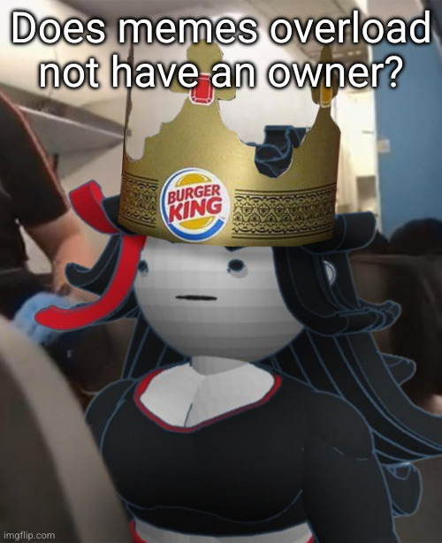 Claire Burger King Crown Airplane | Does memes overload not have an owner? | image tagged in claire burger king crown airplane | made w/ Imgflip meme maker