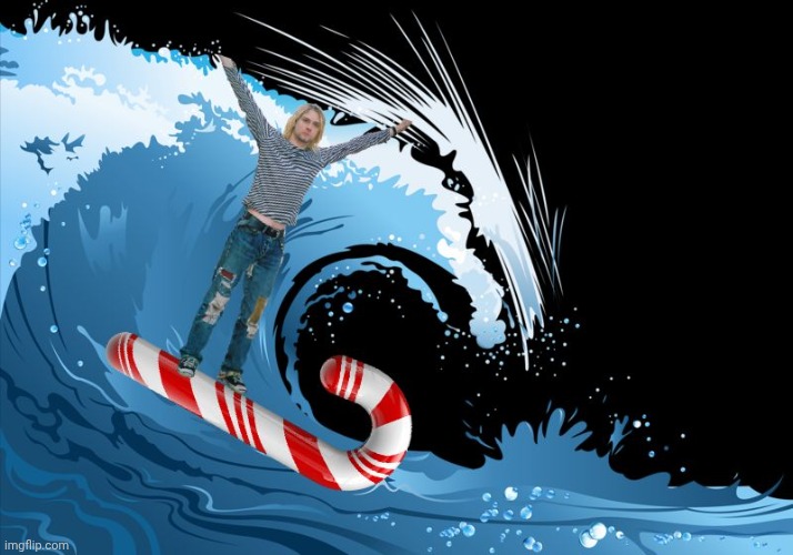 Kurt Cobain on a Candy Cane | image tagged in kurt cobain on a candy cane | made w/ Imgflip meme maker