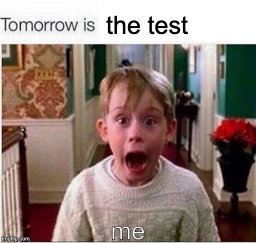true? | the test; me | image tagged in tomorrow is | made w/ Imgflip meme maker