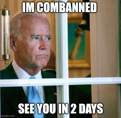 Sad Joe Biden | IM COMBANNED; SEE YOU IN 2 DAYS | image tagged in sad joe biden | made w/ Imgflip meme maker