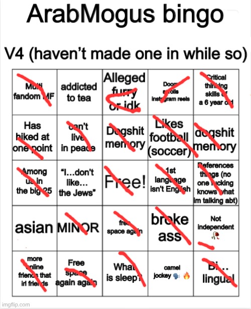 image tagged in arabmogus bingo v4 | made w/ Imgflip meme maker