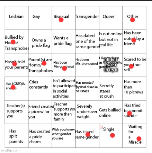 wowzers | idk but i want to try it | image tagged in lgbtqia bingo | made w/ Imgflip meme maker