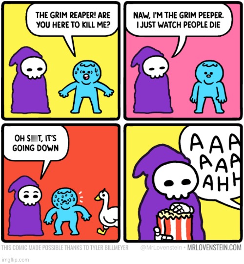 Mr. Lovenstein | image tagged in comics,mr lovenstein,grim peeper,duck,death | made w/ Imgflip meme maker