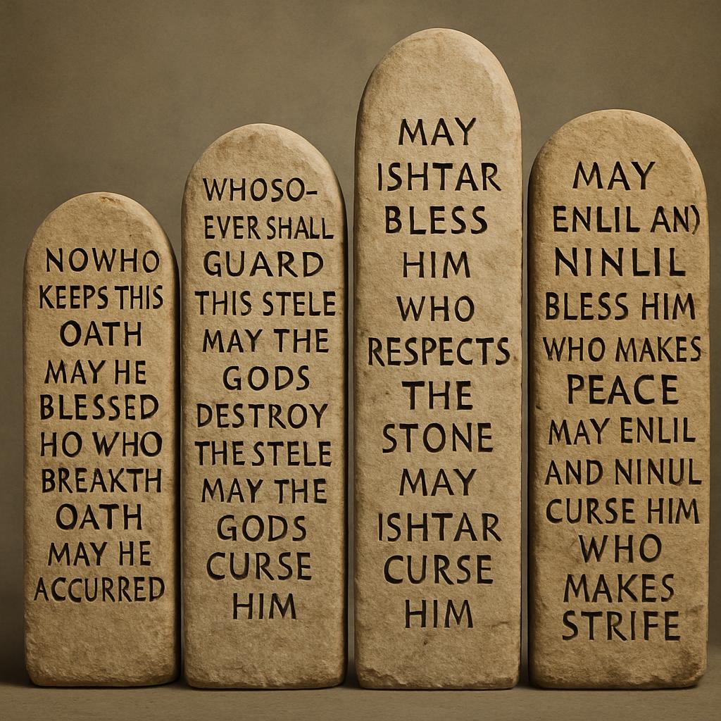 Oath tablets, stelae, boundary stones inscribed w blessings & cu Blank Meme Template