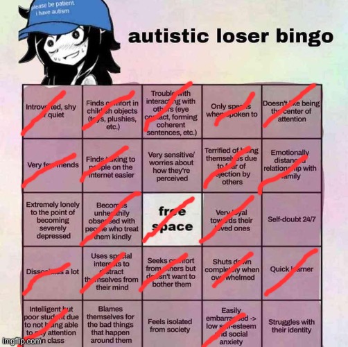 autistic loser bingo | image tagged in autistic loser bingo | made w/ Imgflip meme maker