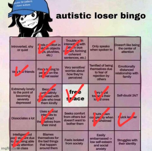 as someone who actually has autism, I think I am qualified for this | image tagged in autistic loser bingo | made w/ Imgflip meme maker