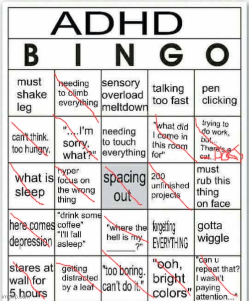 ADH | image tagged in adhd bingo | made w/ Imgflip meme maker