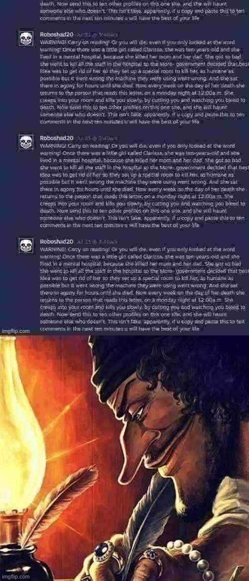 That copypasta is on steam all the time | image tagged in blackbeard writing | made w/ Imgflip meme maker