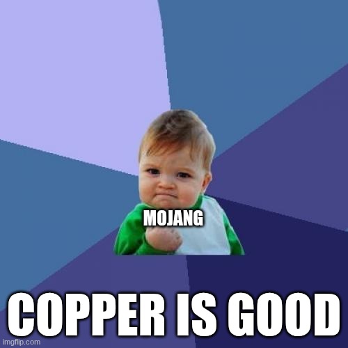 copper isn't like that | MOJANG; COPPER IS GOOD | image tagged in memes,success kid | made w/ Imgflip meme maker
