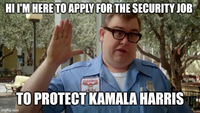 Security | HI I'M HERE TO APPLY FOR THE SECURITY JOB; TO PROTECT KAMALA HARRIS | image tagged in walley world security guard,funny memes | made w/ Imgflip meme maker