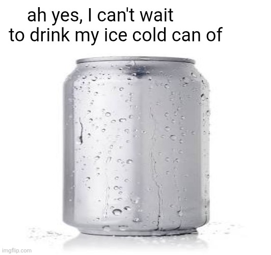 ah yes, I can't wait
to drink my ice cold can of | made w/ Imgflip meme maker